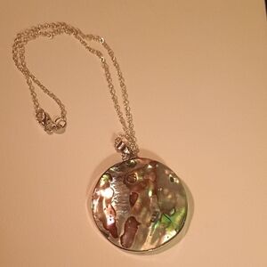Silver and Abalone Disc Pendant Necklace